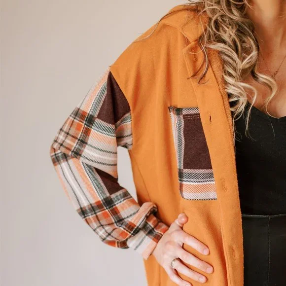 🆕 PLAID COLOR BLOCK DOUBLE POCKET BUTTON UP - Picture 3 of 6